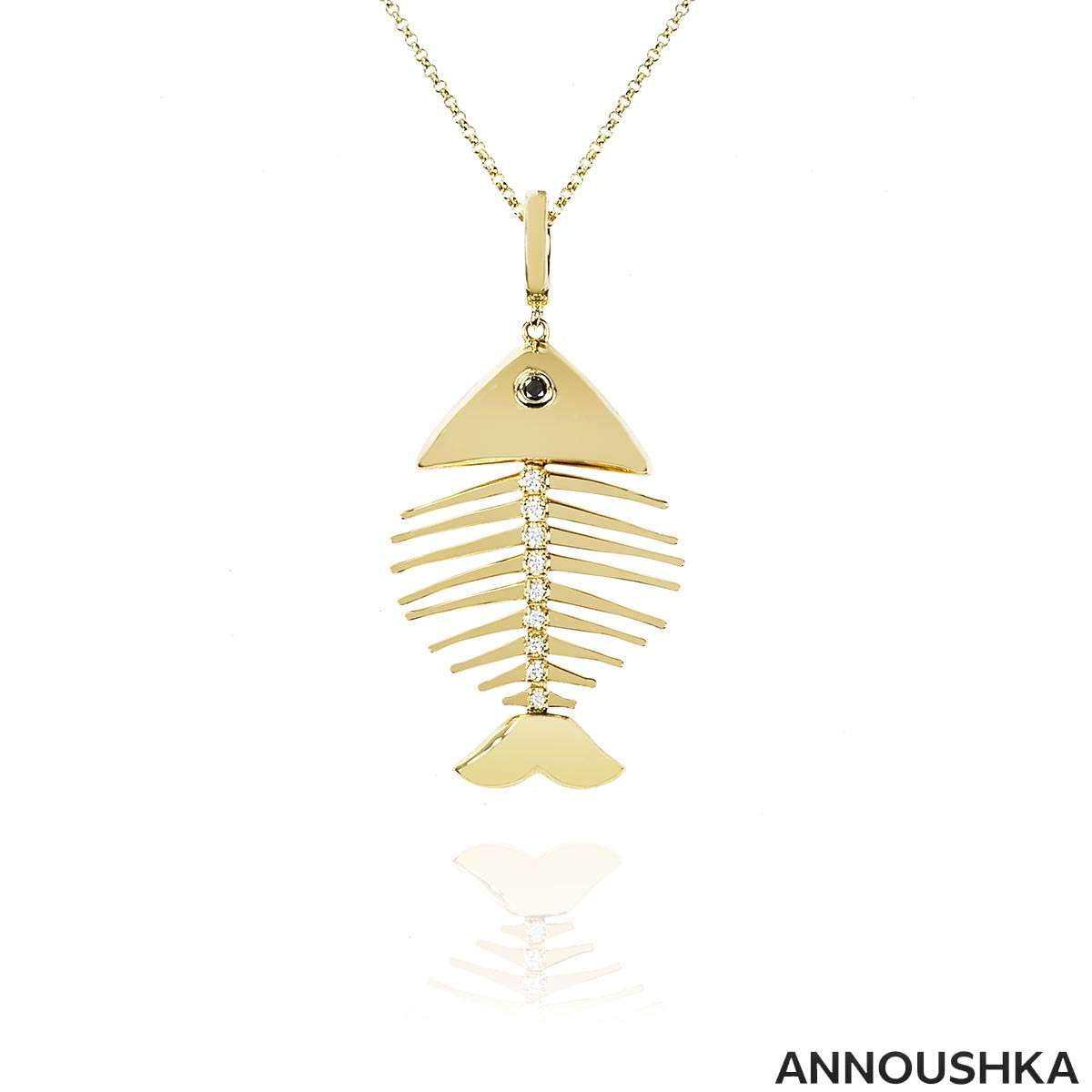 Annoushka Yellow Gold Fish Bones Charm Diamond Pendant 030223